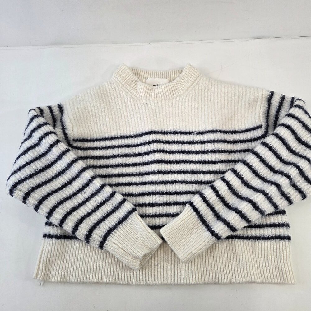 Wilfred Maria Cropped Sweater White w/ Blue Stripes Size Small Wool